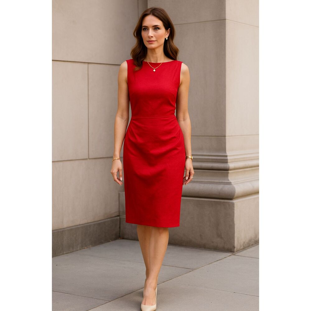 FRANKLY by Annelies Braeckman Sleeveless Linen Boatneck Dress in Red 8